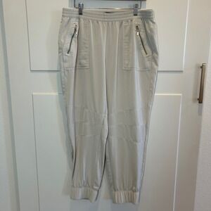 Black Label by Chicos Beige Moto Jogger‎ Ankle Pants Size 2 Zipper Pockets Stone